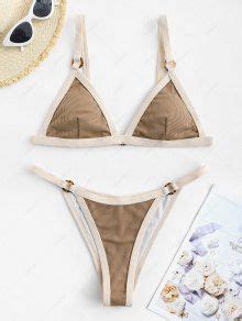 High Cut Ribbed Contrast Binding Bikini Swimwear With Scalloped Edge