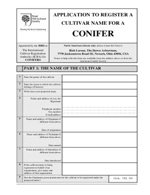 Fillable Online Application To Register A Cultivar Of Conifer For North