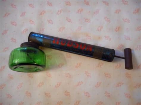 Vintage Hudson Bug Sprayer Depression Green Glass Wood Handle