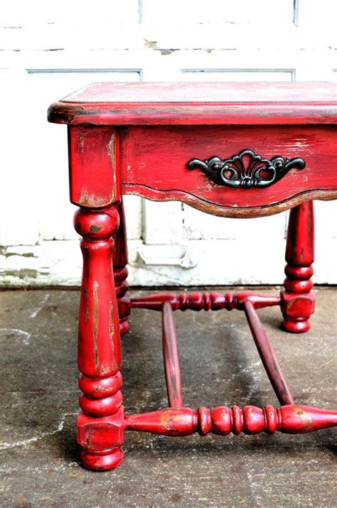 Chalk Painted Distressed Furniture Barn Red Rustic Fall Sidetable Hand