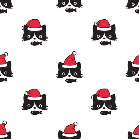 Premium Vector Cat Seamless Pattern Christmas Santa Claus Kitten Face