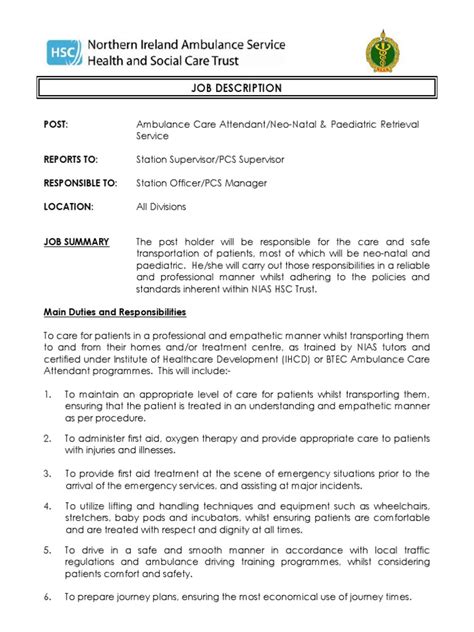 Ambulance Job Description Pdf Ambulance Records Management