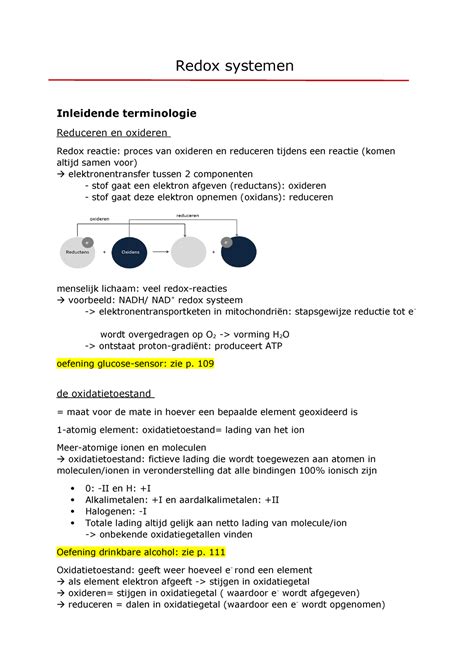 Redox Systemen Redox Systemen Inleidende Terminologie Reduceren En