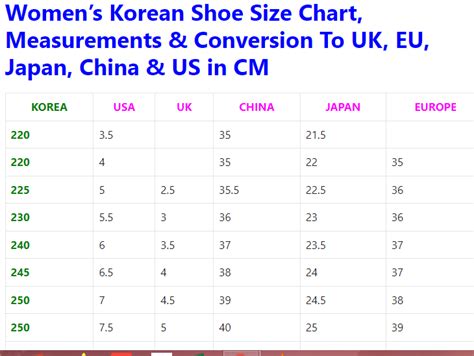 Korean Shoe Size Charts Conversion And Measurements For Men