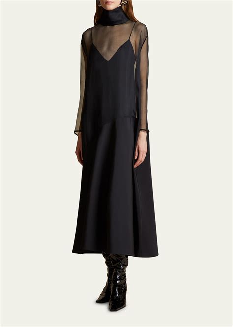 Khaite Bellamy Paneled Long Sleeve Sheer Silk Maxi Dress Bergdorf Goodman