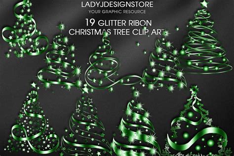 Green Ribbon Sparkle Christmas Tree Clip Art In Png Format