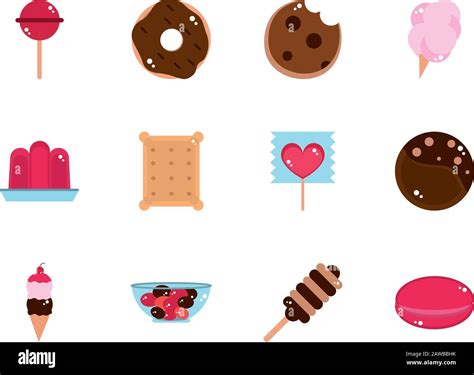 Sweet Confectionery Snack Food Candy Icons Collection Vector