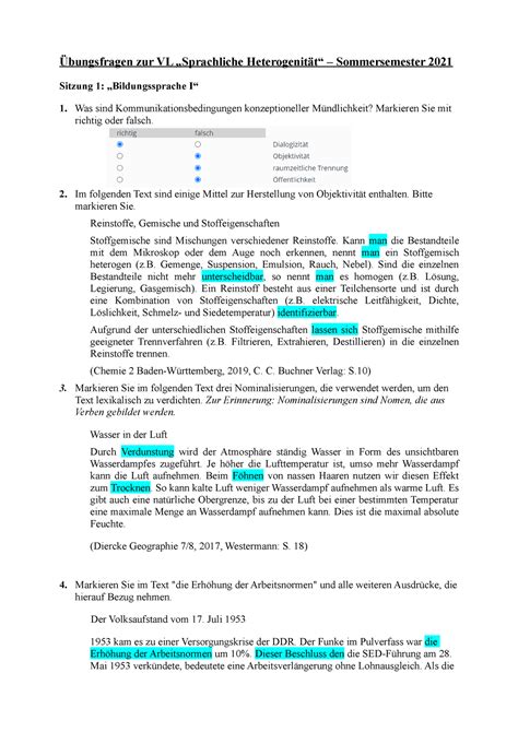 Bungsfragen Zur Vl Sprachliche Heterogenit T Ss Bungsfragen Zur