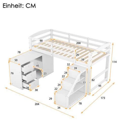 Lit Mezzanine avec Rangements et Bureau Intégré JAERLIUB 90x200cm