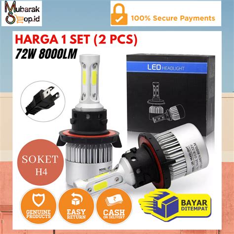 Lampu LEd Mobil H4 LED COB Headlight 8000LM 2PCS S2 360 Deg Jarak