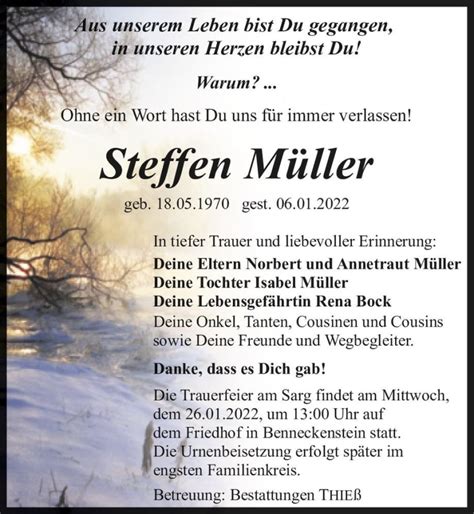 Traueranzeigen Von Steffen M Ller Abschied Nehmen De