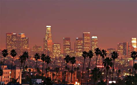 Download Downtown Los Angeles Skyline Dusk Wallpaper | Wallpapers.com