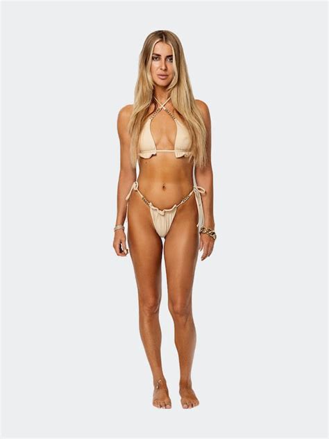 VANITY COUTURE Kyra String Bikini Bottom With Gold Chains In Nude Editorialist