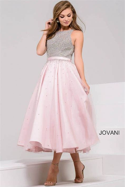 Beautiful Blush Tea Length A Line Cocktail Dress Features Crystal