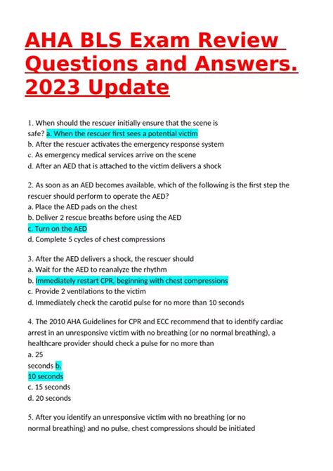 Aha Bls Test Answers 2024 Exam Acls Aid Aha Bls Heart Cpr Pr