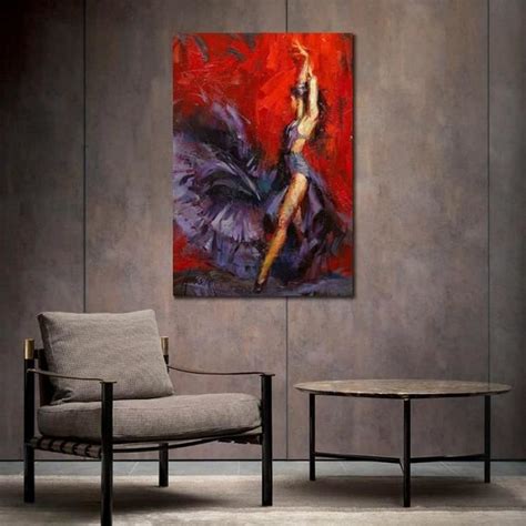 Portrait Peinture Danseuse De Flamenco Rouge Violet Espagnol Femme Art