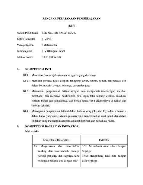 Rpp Kelas 4 Sdn Salatiga 02 Rencana Pelasanaan Pembelajaran Rpp