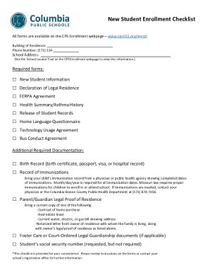 Fillable Online Fillable Online New Student Enrollment Checklist Fax