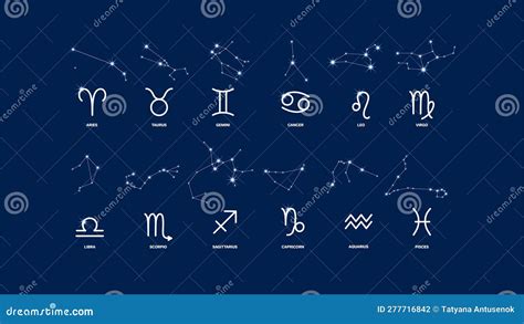 Set Of 12 Zodiac Signs With Constellations Beautiful Modern Astrology