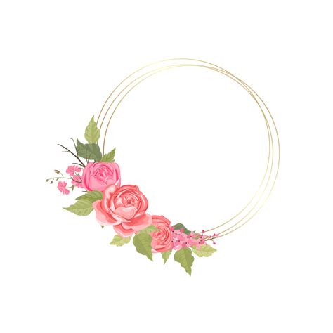 Moldura De Círculo Dourado Com Flores Rosas Cor De Rosa Vetor Png