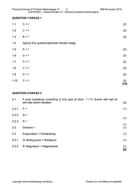 SOLUTION Physical Sciences P2 Grade 10 Nov 2018 Memo Afr Eng Studypool