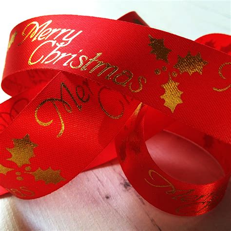 Merry Christmas red printed ribbon | Darlow Rosettes