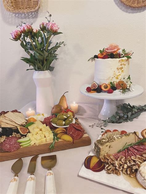 Cake And Charcuterie Boards With Fresh Fruit