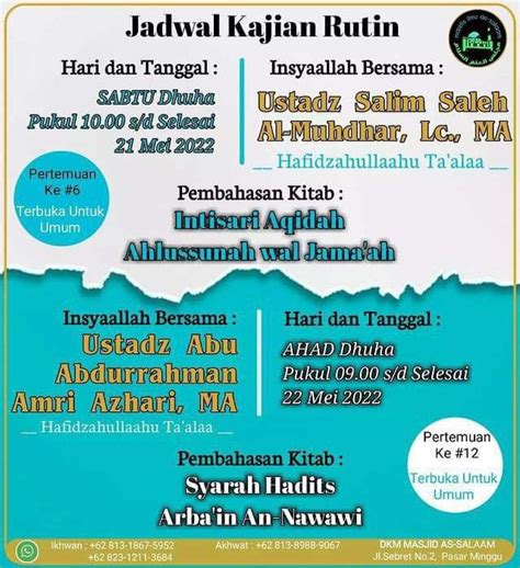 Jadwal Kajian Jakarta Sabtu Mei Jadwal Kajian Sunnah