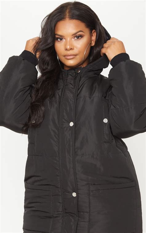 Plus Black Longline Puffer Coat Prettylittlething Usa