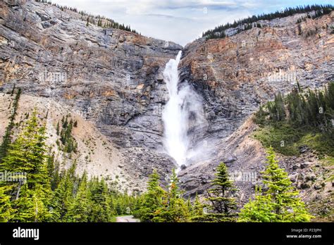 Powerful Takakkaw Falls In Yoho National Park Near Field British