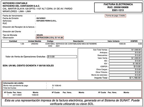 Forma de Pago Factura Electrónica Sunat Noticiero Contable