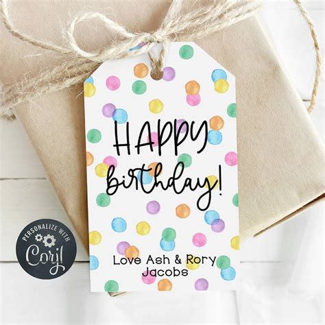 Printable Happy Birthday Gift Tag Template Pastel Watercolor