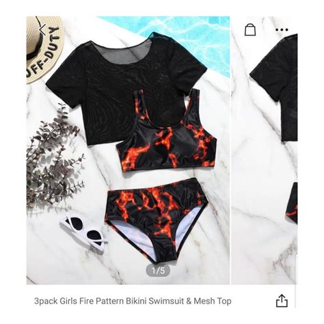 Fire Bikini Comes With A Mesh Top To Go Over Never Depop