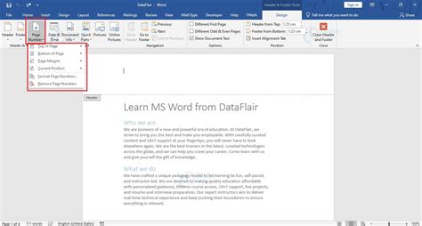 How To Add Page Numbers In Word Dataflair