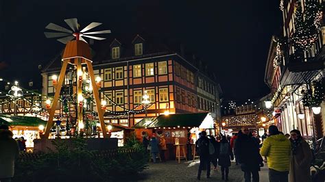 Glow Of Lights At Christmas Market Wernigerode Walk In Light Snowfall