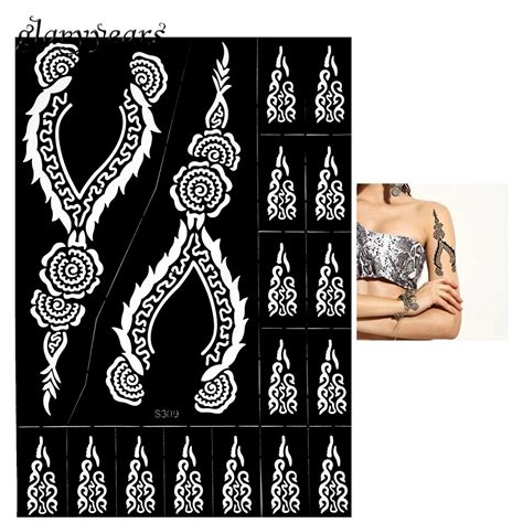 1 Piece Indian Henna Tattoo Stencil Hollow Airbrush Painting Flower For Women Arm Art Henna