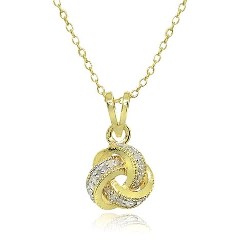 Yellow Gold Flashed Sterling Silver Polished Love Knot Diamond Accent