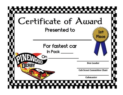 Pinewood Derby Certificate Template 5 Best Templates Ideas