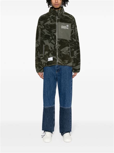 Aape By A Bathing Ape® Camouflage Print Fleece Jacket Green Farfetch