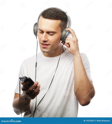 Life Style And People Concept Handsome Young Man In Headphones Stock