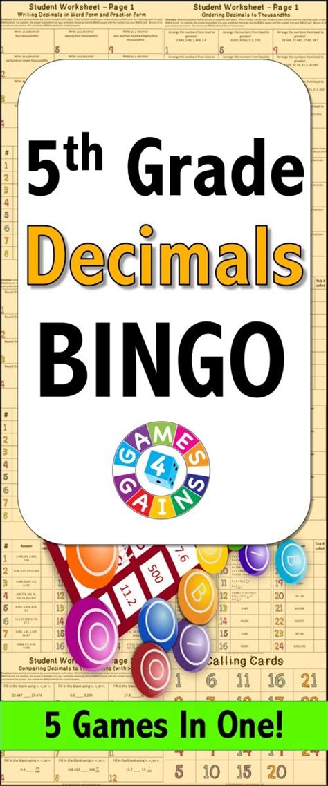 5th Grade Decimal Games Math Bingo For Decimal Place Value 5 NBT 3 5