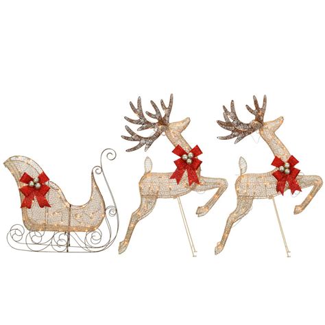 The Holiday Aisle Reindeer And Sleigh With Clear Lights Champagne