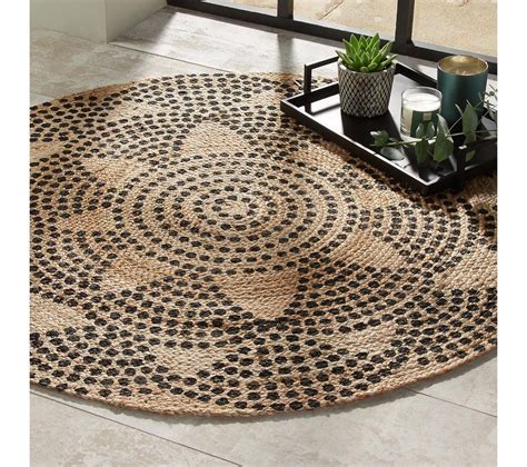 Tapis En Jute Rond D 120 Cm Imprimé Living Pois Tapis salon et