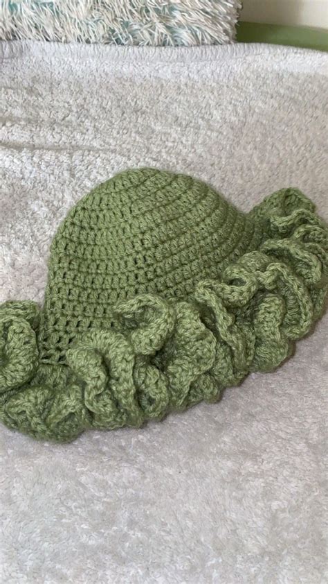 Crochet Ruffle Hat Sage Green Ruffle Hat Etsy Canada In 2024