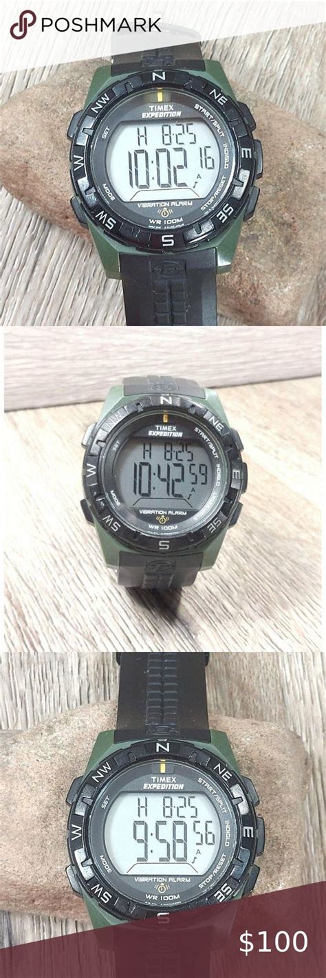 Men S Timex Expedition Compass Indiglo Digital Watch W Settings Elastic Band Wr Timex