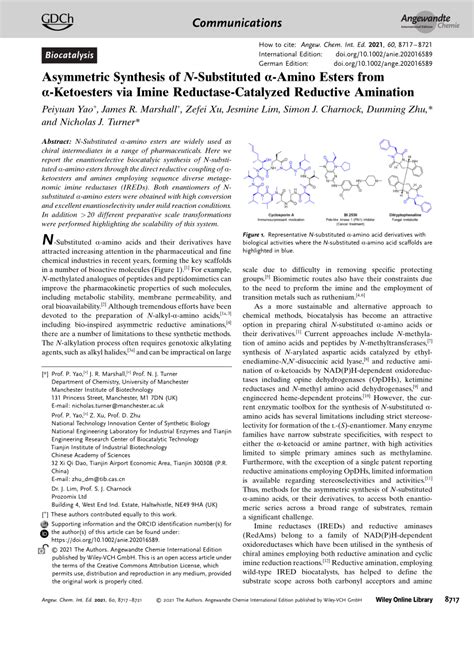 Pdf Asymmetric Synthesis Of N‐substituted α‐amino Esters From α