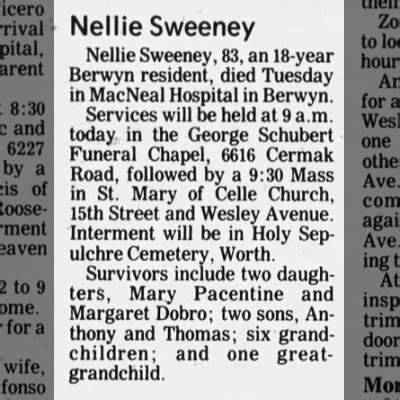 Obituary For Nellie Sweeney Aged 83 Newspapers