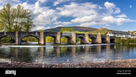 The Crickhowell Bridge, an 18th century arched stone bridge spanning ...