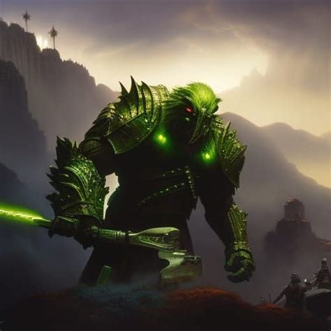 Insanely Detailed Painting Of The Green Ogre In A Fierce Action Packed