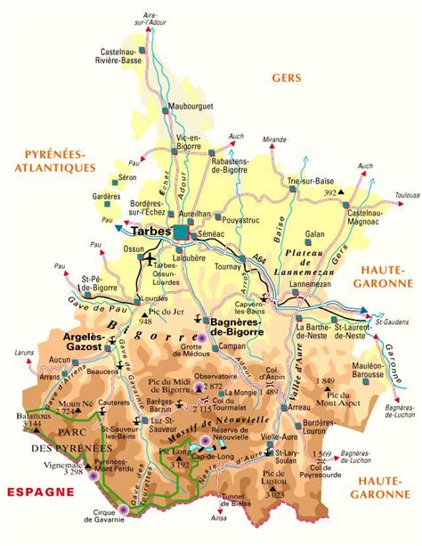 Carte des Hautes-Pyrénées - Hautes-Pyrénées carte du département 65